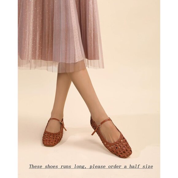 Woven Mesh Ballerina Flats with Secure Buckle Strap - Versatile for Any Occasion - Picture 4 of 6